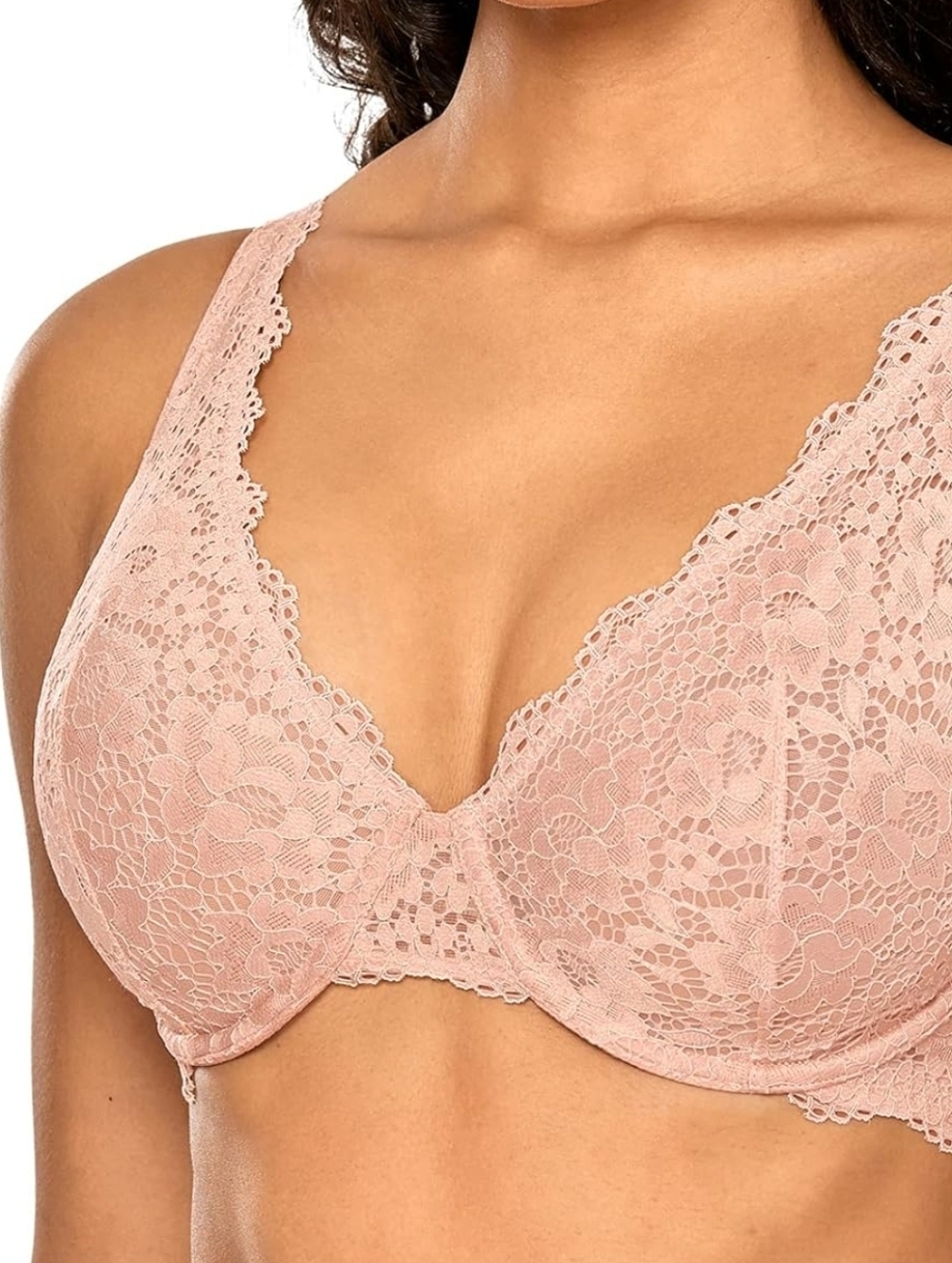 NWT Dobreva Lace Unlined Underwire Plunge Bra – Adobe Rose – 34C